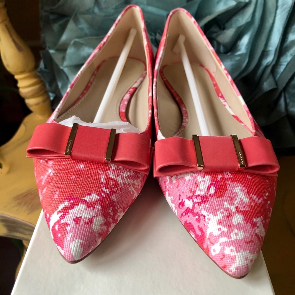 Coach Pink Red Floral Pointed Toe Bow Flats - Picture 6 of 8
